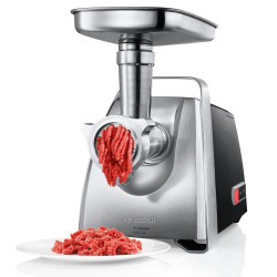 Húsdaráló Bosch MFW68660, 2200W, paradicsom és kolbász tartozék, fordított, 4,3 kg/perc, Inox