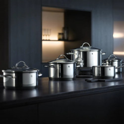 Set oale cu capac si cratita WMF Provence Plus 5, 9 piese, Otel inoxidabil 18/10, Fund multistrat TransTherm, Inductie, Argintiu