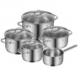 Комплект тенджери WMF Provence Plus 5, 9 части, Неръждаема стомана 18/10, Многослойно TransTherm дъно, Индукция, Сребрист
