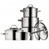 Σετ κατσαρόλες WMF Provence Plus 5, 9 μέρη, Ανοξείδωτο ατσάλι 18/10, Πάτος TransTherm πολλαπλών στρώσεων, Επαγωγή, Ασημί