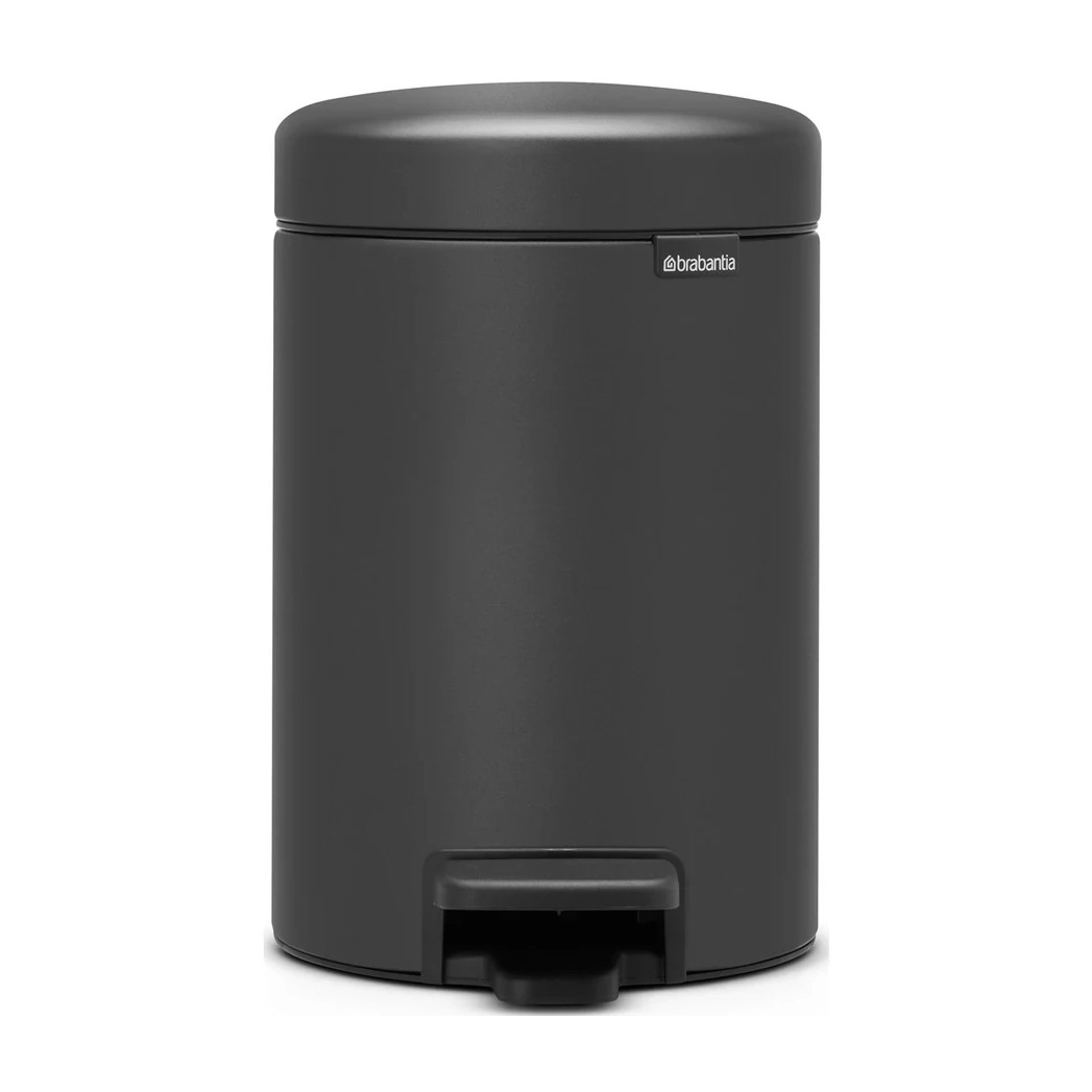 Кош за боклук с педал Brabantia NewIcon 1001102, 3 л, Плавно затваряне, Противоплъзгаща основа, Минерално покритие, Тъмносив