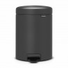 Кош за боклук с педал Brabantia NewIcon 1001103, 5 л, Плавно затваряне, Противоплъзгаща основа, Минерално покритие, Тъмносив