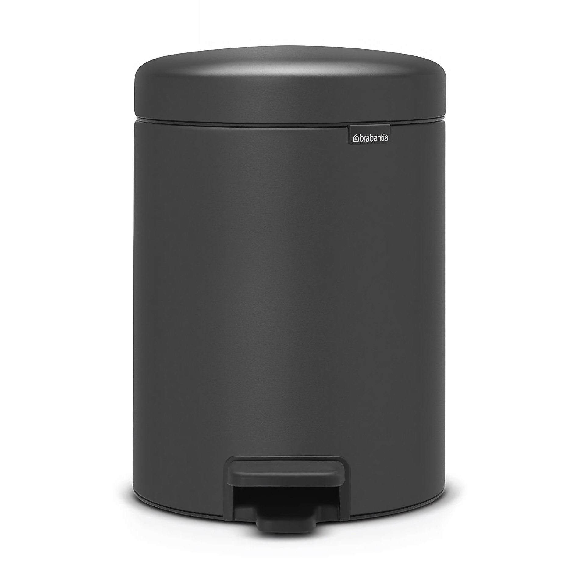 Кош за боклук с педал Brabantia NewIcon 1001103, 5 л, Плавно затваряне, Противоплъзгаща основа, Минерално покритие, Тъмносив