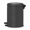 Κάδος με πεντάλ Brabantia NewIcon 1001103, 5 L, Ομαλό κλείσιμο, Αντιολισθητική βάση, Ορυκτή επίστρωση, Σκούρο γκρι