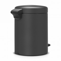 Κάδος με πεντάλ Brabantia NewIcon 1001103, 5 L, Ομαλό κλείσιμο, Αντιολισθητική βάση, Ορυκτή επίστρωση, Σκούρο γκρι