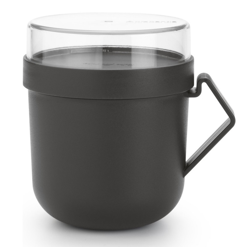 Чаша за супа с капак Brabantia Make&Take 1006293, 600+180 мл, Винтов капак, Без BPA, Тъмносив