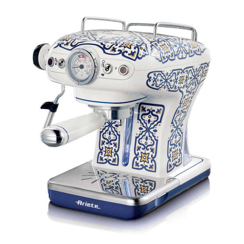 Кафемашина Ariete Capri 1389/1C, 850W, 15 bar, 0.9 л, Стиймър за мляко, Мляно и ESE дози, Бял/син