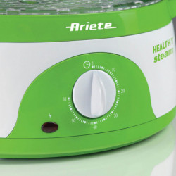 Aparat gatire la aburi Ariete HEALTHY STEAM 0911/01, 800W, 9 L, 3 recipiente, Timer, Alb/Verde