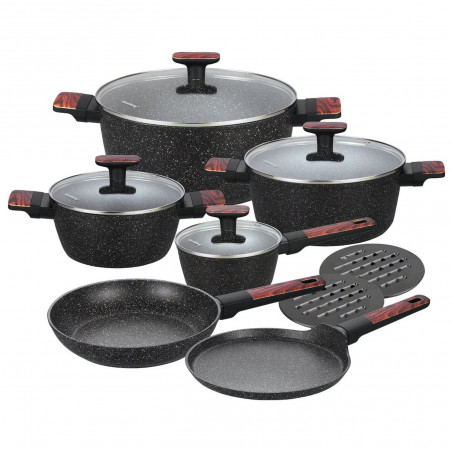 Set oale si tigai Klausberg KB 7831, 12 h, Aluminiu turnat, Acoperire din marmura, Inductie, Negru