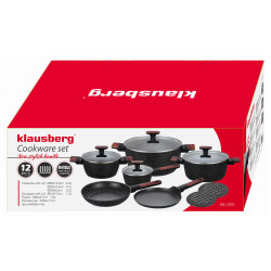 Set oale si tigai Klausberg KB 7831, 12 h, Aluminiu turnat, Acoperire din marmura, Inductie, Negru