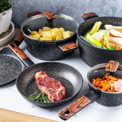 Σετ κατσαρόλες και τηγάνια Klausberg KB 7831, 12 h, χυτό, Μαρμάρινη επίστρωση, Επαγωγή, Μαύρο