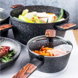 Σετ κατσαρόλες και τηγάνια Klausberg KB 7831, 12 h, χυτό, Μαρμάρινη επίστρωση, Επαγωγή, Μαύρο