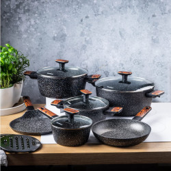 Σετ κατσαρόλες και τηγάνια Klausberg KB 7831, 12 h, χυτό, Μαρμάρινη επίστρωση, Επαγωγή, Μαύρο