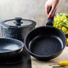 Set cratita si tigai Klausberg KB 7858, 5 piese, Capac din sticla, Maner universal, Finisaj marmura, Inductie, Negru