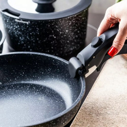 Комплект съдове за готвене Klausberg KB 7858, 5 части, Стъклен капак, Универсална дръжка, Мраморно покритие, Индукция, Черен