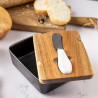 Klausberg KB 7784 Ceramic Butter Dish with Knife, Acacia Wood, Black/Brown