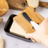 Klausberg KB 7784 Ceramic Butter Dish with Knife, Acacia Wood, Black/Brown