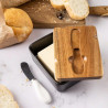 Klausberg KB 7784 Ceramic Butter Dish with Knife, Acacia Wood, Black/Brown