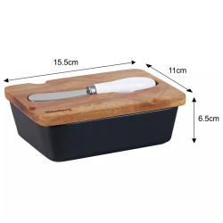 Klausberg KB 7784 Ceramic Butter Dish with Knife, Acacia Wood, Black/Brown