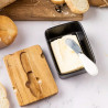 Klausberg KB 7784 Ceramic Butter Dish with Knife, Acacia Wood, Black/Brown