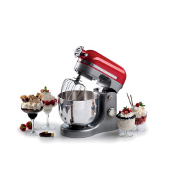 Mixer planetar Ariete MODERNA 1589/00, 3200W, 5.5 L, 11 viteze, Carcasa aluminiu, Accesorii, Roșu/Inox