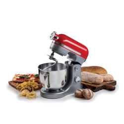 Mixer planetar Ariete MODERNA 1589/00, 3200W, 5.5 L, 11 viteze, Carcasa aluminiu, Accesorii, Roșu/Inox