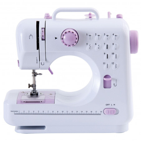 Elite SWM-1417 Sewing Machine, AC or battery-powered, 12 programs, 2 speeds, reverse stitching, LED light, White/Pink