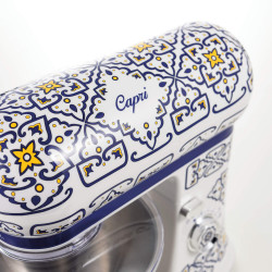 Mixer planetar Ariete Capri 1588/0C, 2400W, 5.5 L, 7 viteze, Pulse, Design retro, Accesorii, Alb/Albastru