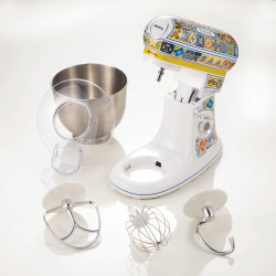 Ariete Positano 1588/0P Stand Mixer, 2400W, 5.5 L, 7 speeds, Pulse function, Retro design, Accessories, White/Yellow