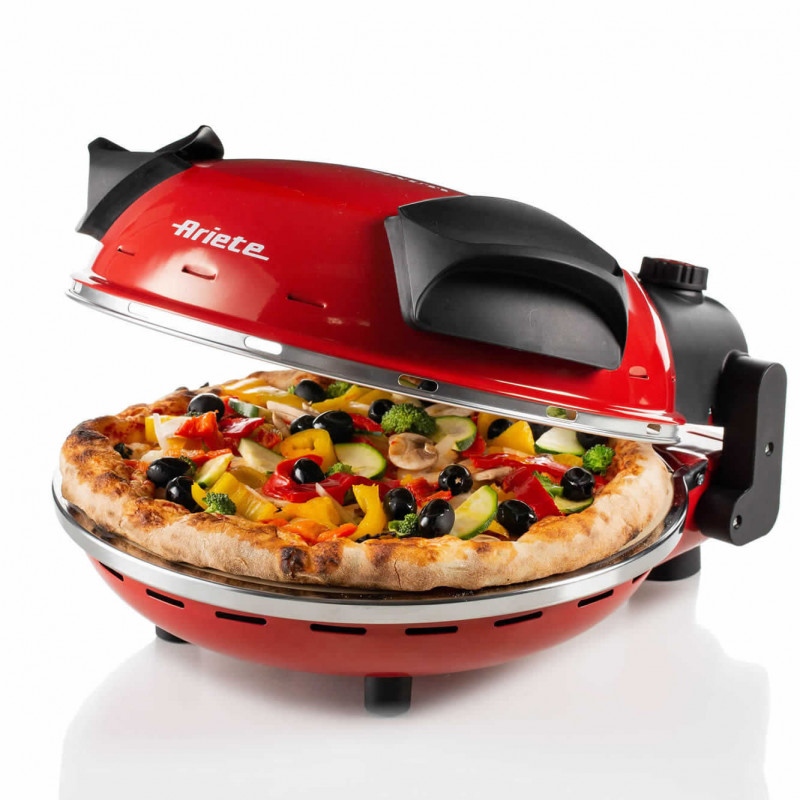 Ariete "4-Minute Pizza" Electric Pizza Oven 0909/10, 1200W, 32 cm, Up to 400°C, 5 Settings, Stone Plate, Non-Stick Coating, Red