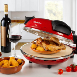 Cuptor electric pentru pizza Ariete "Pizza in 4 minute" 0909/10, 1200W, 32 cm, Pana la 400°C, 5 trepte, Placa de piatra, Acoperire antiaderenta, Rosu