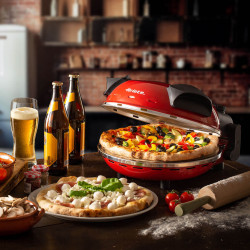 Ηλεκτρικός φούρνος πίτσας Ariete "Pizza in 4 minutes" 0909/10, 1200W, 32 cm, Μέχρι 400C, 5 επίπεδα, Πέτρινη πλάκα, Αντικολλητική επίστρωση, Κόκκινο