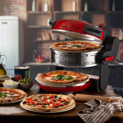 Διπλός φούρνος πίτσας Ariete PIZZERIA 0927/00, 2300W, 32 cm, 2 θερμοστάτες έως 400C, 5 επίπεδα, 2 πλάκες πέτρας, αντικολλητική επίστρωση, Κόκκινο