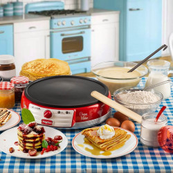 Уред за палачинки Ariete PARTY TIME 0202/00, 1000W, Незалепващо покритие, Лесно почистване, Индикатор за готовност, Червен