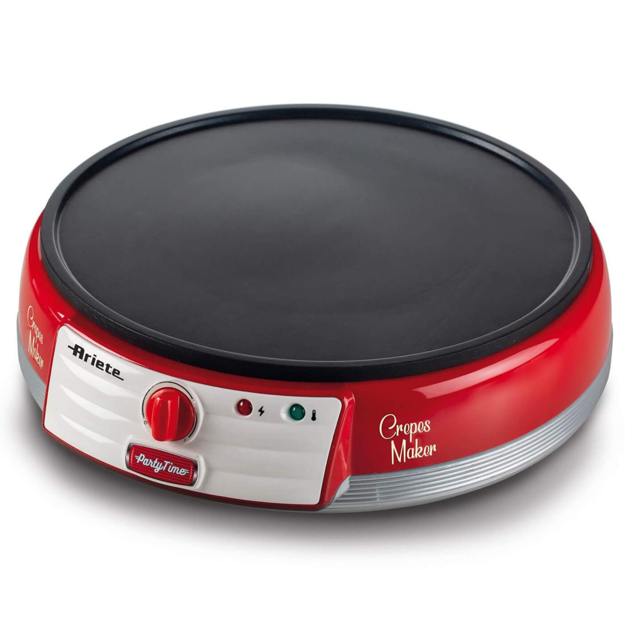 Уред за палачинки Ariete PARTY TIME 0202/00, 1000W, Незалепващо покритие, Лесно почистване, Индикатор за готовност, Червен