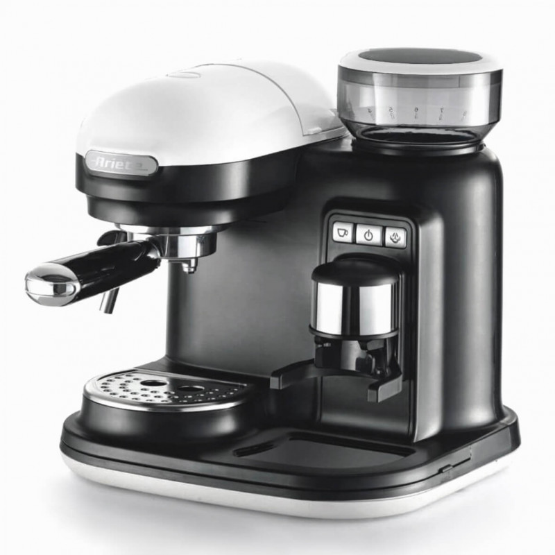 Еспресо машина Ariete ESPRESSO MODERNA 1318/01, 1080W, 15 bar, 0.8 л, Вградена кафемелачка, Стиймър, Бял