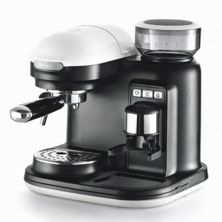 Espressor manual Ariete ESPRESSO MODERNA 1318/01, 1080W, 15 bar, 0.8 L, Rasnita încorporata, Spumare lapte, Alb/Negru