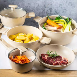 Set oale si tigai Klausberg, KB-7833, 12 piese, Acoperire antiaderenta, Inductie, Bej