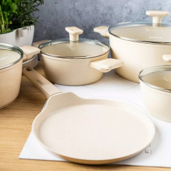 Set oale si tigai Klausberg, KB-7833, 12 piese, Acoperire antiaderenta, Inductie, Bej