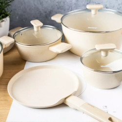 Set oale si tigai Klausberg, KB-7833, 12 piese, Acoperire antiaderenta, Inductie, Bej