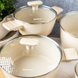 Комплект тенджери, 12 части, с незалепващо покритие, бежови, Klausberg, KB-7833