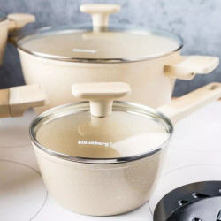 Set oale si tigai Klausberg, KB-7833, 12 piese, Acoperire antiaderenta, Inductie, Bej