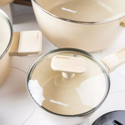 Комплект съдове за готвене Klausberg KB 7833, 12 части, Незалепващо покритие, Индукция, Бежов