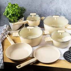 Set oale si tigai Klausberg, KB-7833, 12 piese, Acoperire antiaderenta, Inductie, Bej