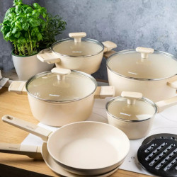 Set oale si tigai Klausberg, KB-7833, 12 piese, Acoperire antiaderenta, Inductie, Bej