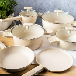 Set oale si tigai Klausberg, KB-7833, 12 piese, Acoperire antiaderenta, Inductie, Bej