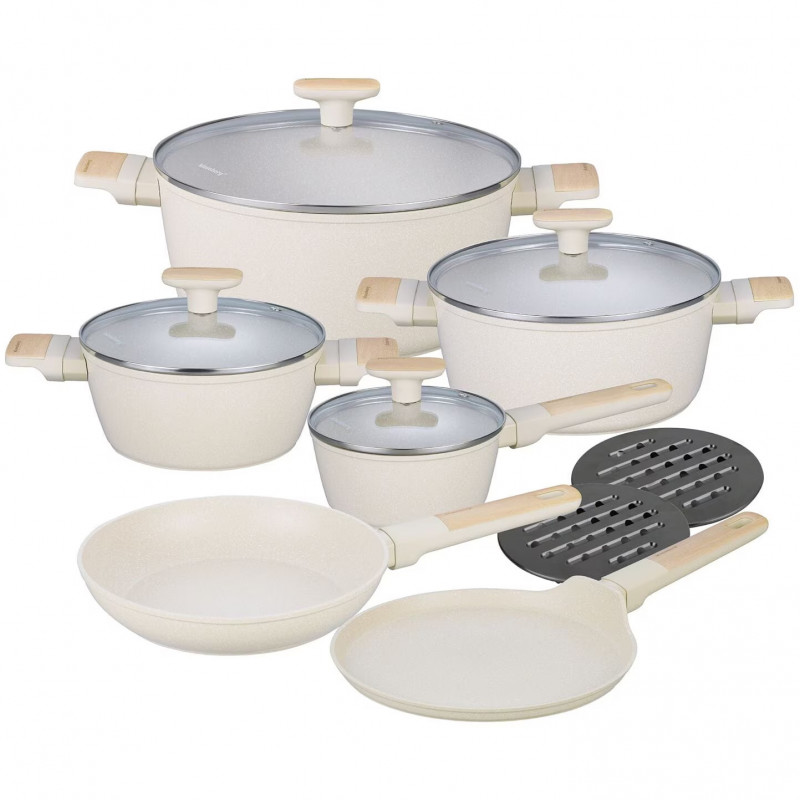 Set oale si tigai Klausberg, KB-7833, 12 piese, Acoperire antiaderenta, Inductie, Bej