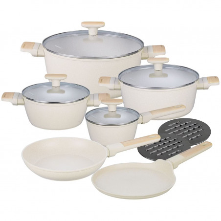 Set oale si tigai Klausberg, KB-7833, 12 piese, Acoperire antiaderenta, Inductie, Bej