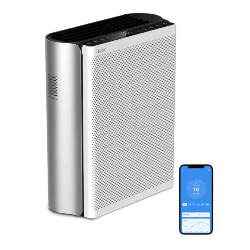 Пречиствател за въздух Levoit EverestAir, 70W, 130 м2, 612 м3/ч, 5 скорости, Wi-Fi, Таймер, HEPA, Нощен режим, Бял/сив