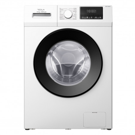Пералня с предно зареждане Tesla WF71460T, 7 кг, 16 програми, 1400 rpm, Инверторен мотор, Клас А, Отложен старт, Защита от деца, Бял/сив